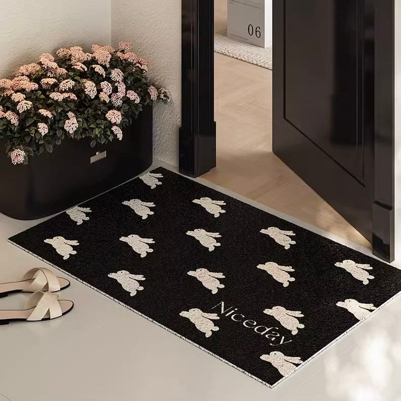 ウサギ柄 モノトーン 玄関 マット 50×80 泥落とし | 70PARK
