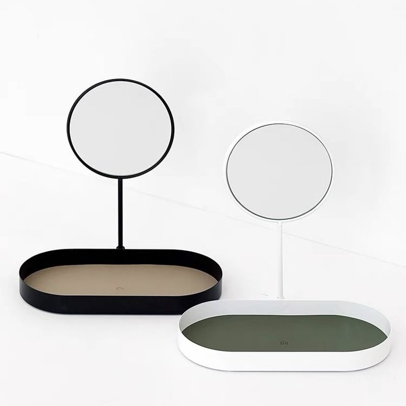 ラウンド ミラー付き 収納 トレイ 全2色 小物入れ 鏡 | 70PARK
