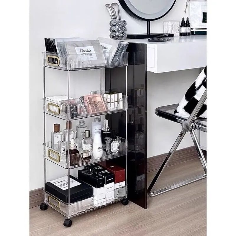 即納】#クリア ストライプ模様 収納 ラック ワゴン キャスター 全2色