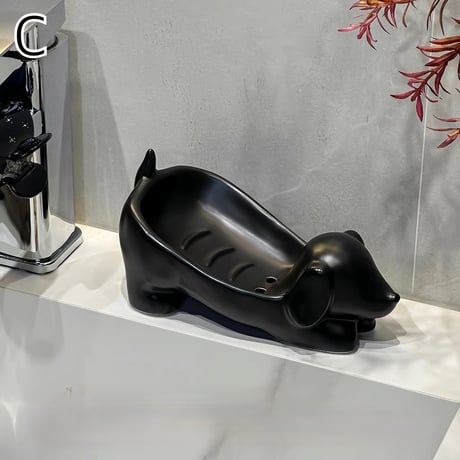 #ダックスフンド モチーフ セラミック ソープディッシュ 全3色 石鹸置き トレイ