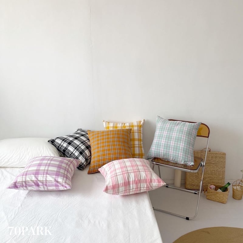 即納】#カラー チェック柄 クッションカバー 全6色 | 70PARK 即納】#カラー チェック柄 クッションカバー 全6色 | 70PARK