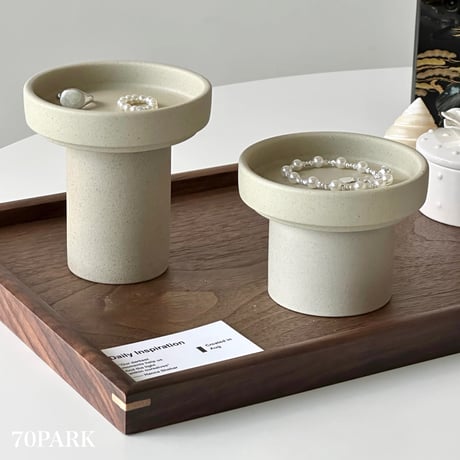 #ナチュラル セラミック 脚付き アクセサリー トレイ 全2サイズ 小物置き キャンドルホルダー