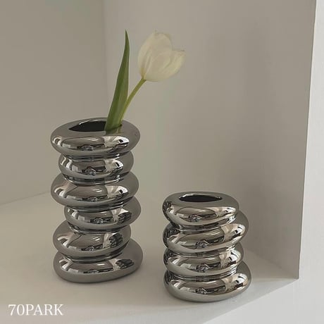 #シルバーカラー セラミック フラワーベース 全2種 花瓶