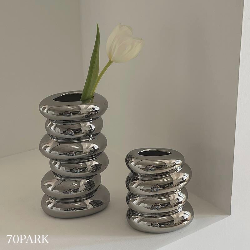 シルバーカラー セラミック フラワーベース 全2種 花瓶 | 70PARK シルバーカラー セラミック フラワーベース 全2種 花瓶 | 70PARK