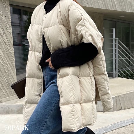 【即納】#サイドスリット 中綿 パフ ポンチョ 全2色 ジャケット