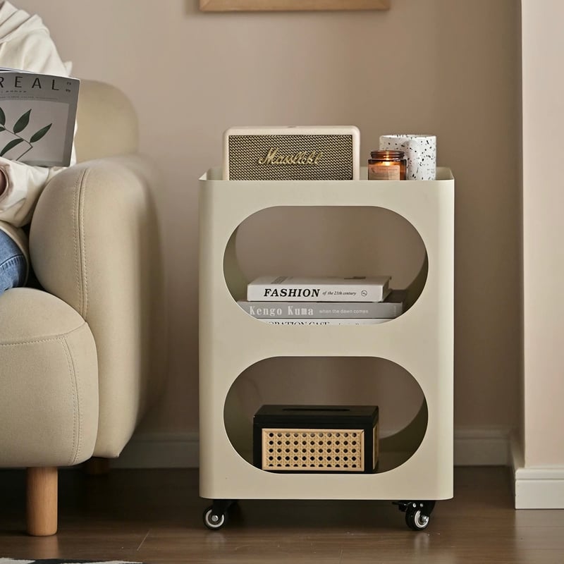 キャスター付 アイアン オープン 収納 2段 サイドテーブル 全2色