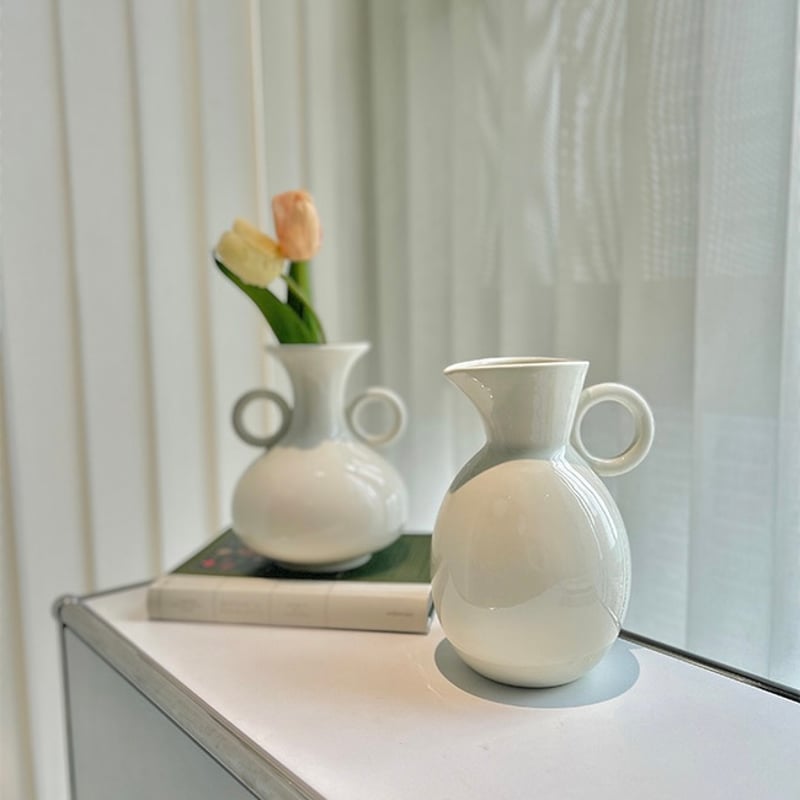 リング 持ち手 セラミック フラワーベース 全2種 花瓶 | 70PARK