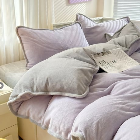 #ベルベット ツートーン 無地 冬用 布団カバーセット 全2サイズ