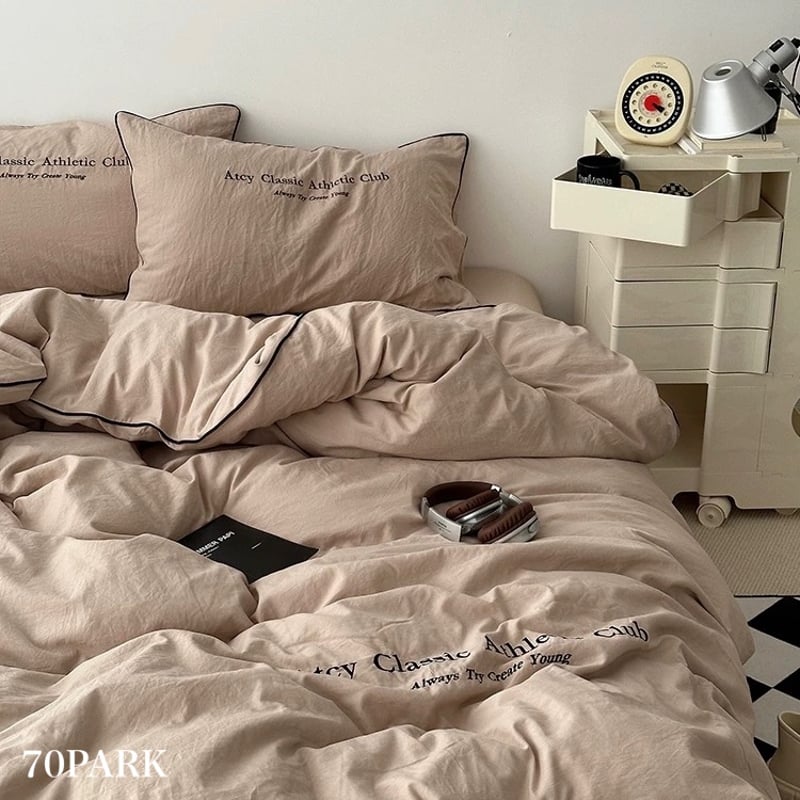 無地 パイピング レタリング 布団カバーセット 全4色 ベッドカバー
