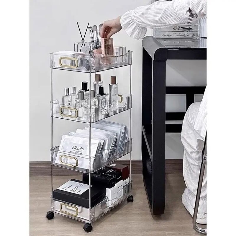 即納】#クリア ストライプ模様 収納 ラック ワゴン キャスター 全2色