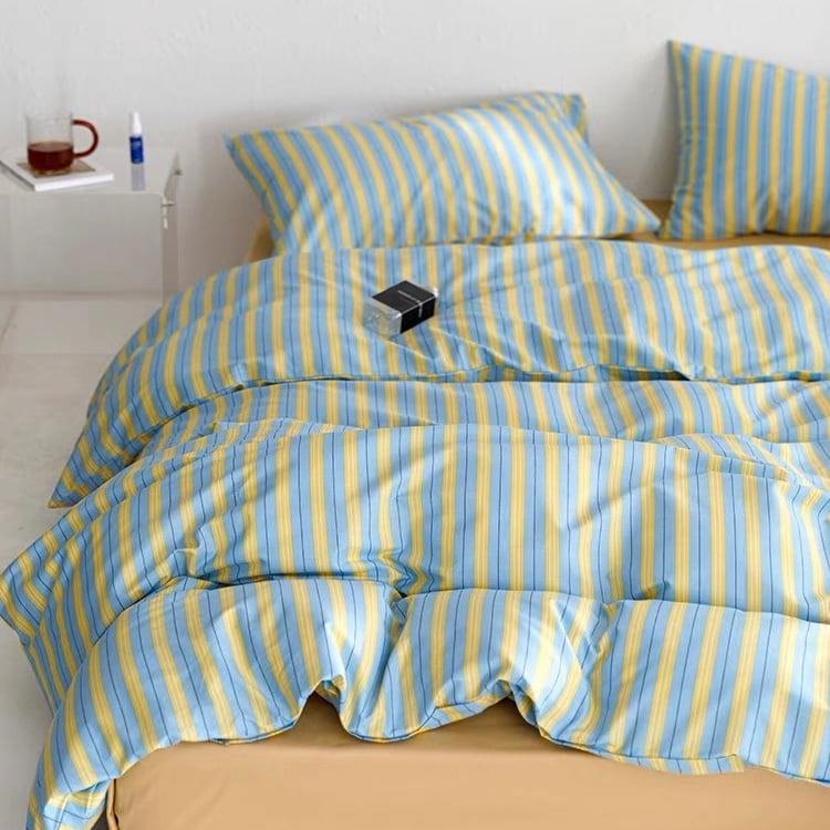ブルー イエロー ストライプ 布団カバーセット 全2種 ベッドカバー