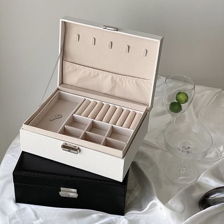 #二段  鍵付き シンプル ジュエリー ボックス 全2色 収納