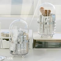 #360度 回転 カバー付き クリア メイク ブラシスタンド ペン立て