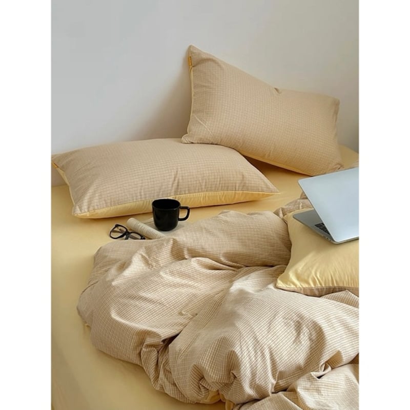 クリーム イエロー チェック柄 布団カバーセット 全2サイズ オール