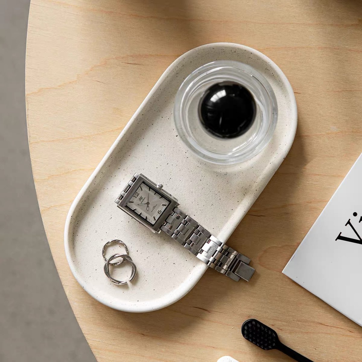 即納】#ナチュラル セラミック オーバル型 アクセサリー トレイ 小物