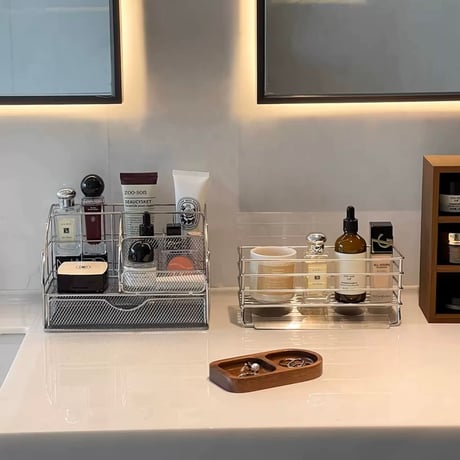 #スチール メッシュ 引き出し コスメ 収納 マルチ ラック シルバー