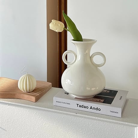 #リング 持ち手 セラミック フラワーベース 全2種 花瓶