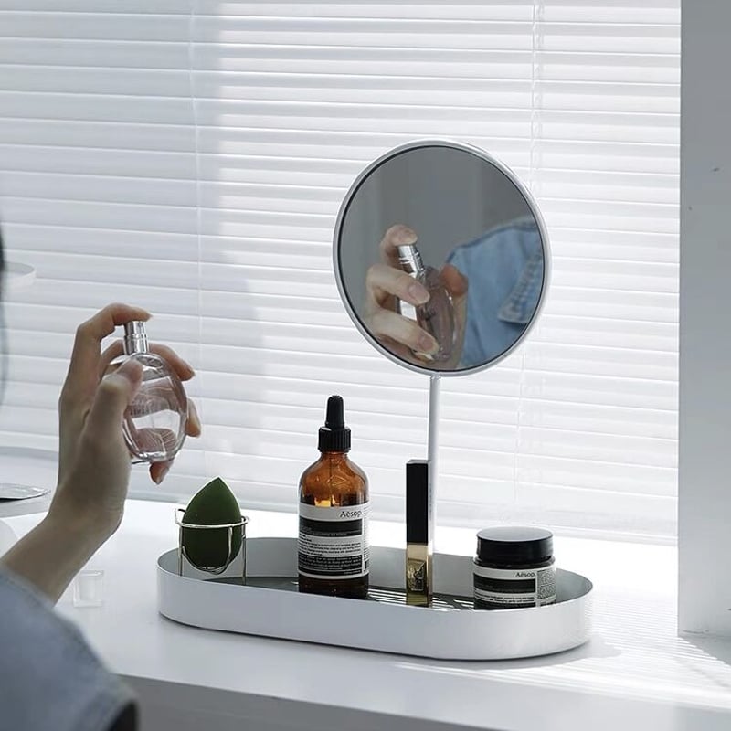ラウンド ミラー付き 収納 トレイ 全2色 小物入れ 鏡 | 70PARK