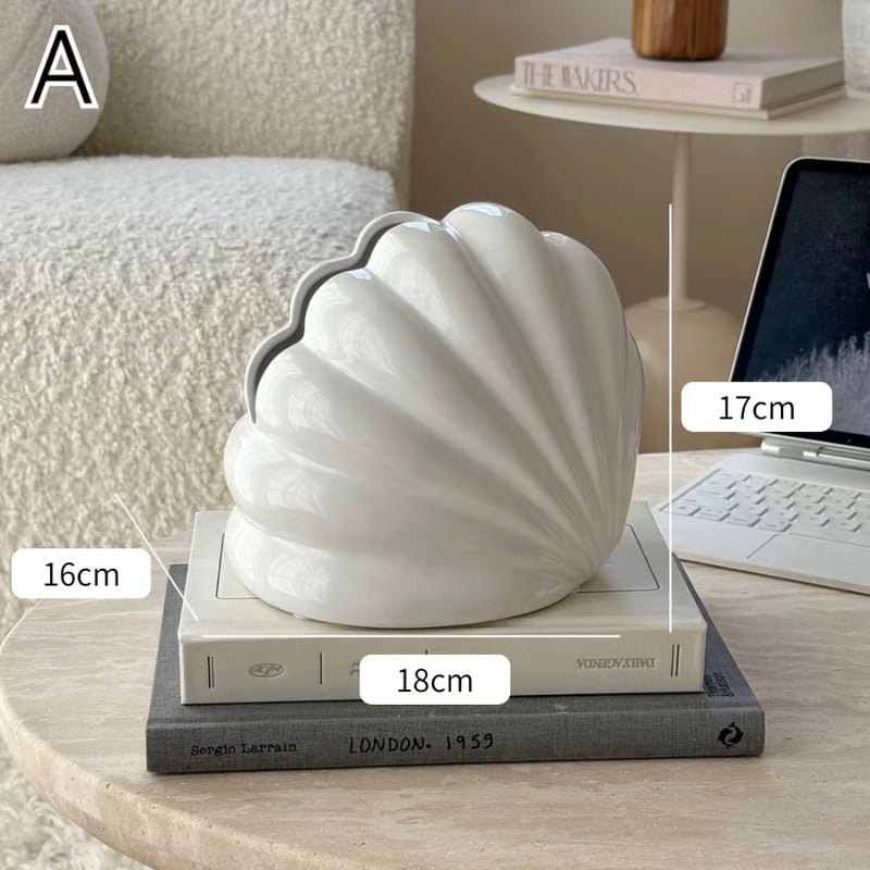 シェルモチーフ モダン アート セラミック ティッシュケース 全4色