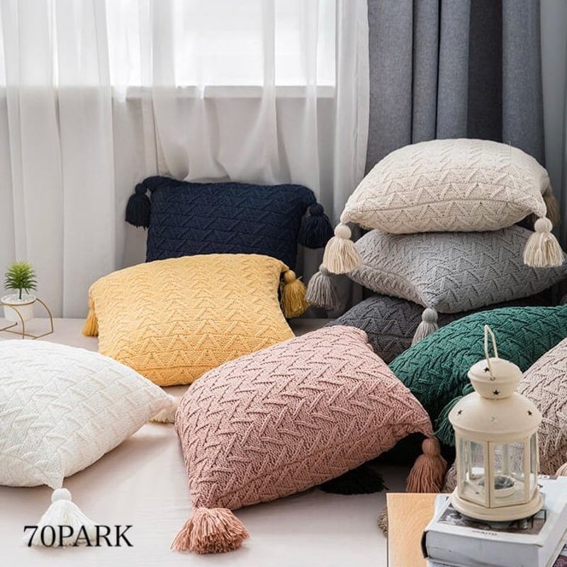 即納】#タッセル付き ケーブル ニット クッションカバー 全9色 | 70PARK