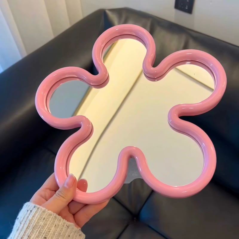 カラー フレーム フラワー型 壁掛け ミラー 全3色 鏡 卓上 | 70PARK