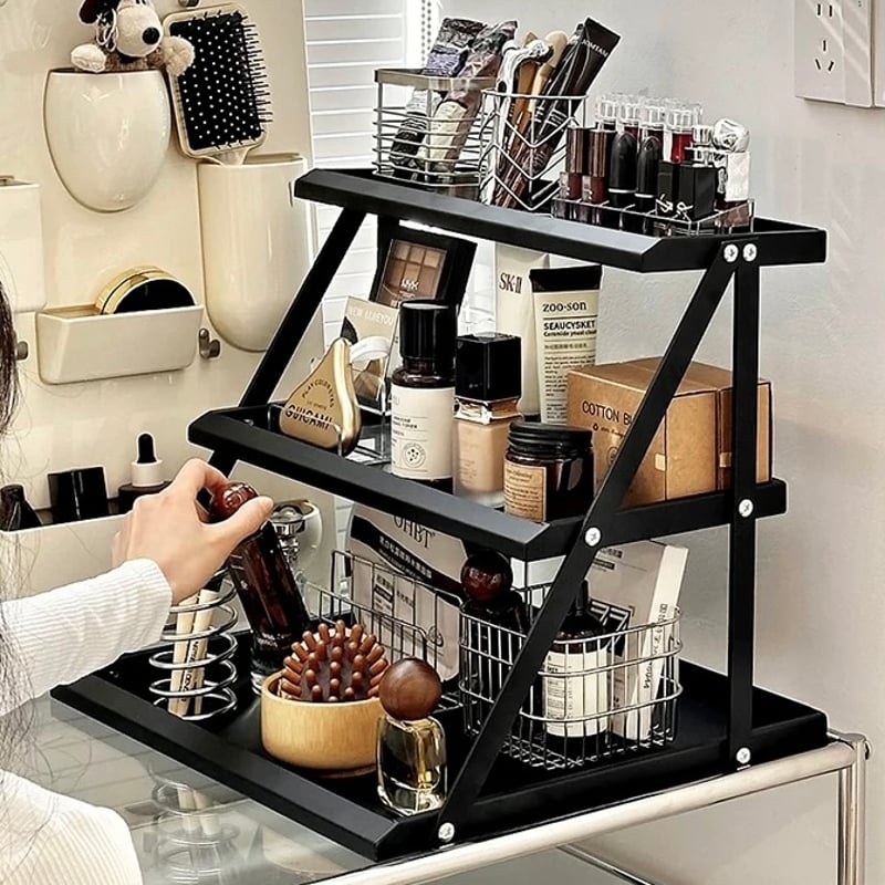 三段 香水 コスメ ディスプレイ アイアン 収納 オープン ラック 全2色