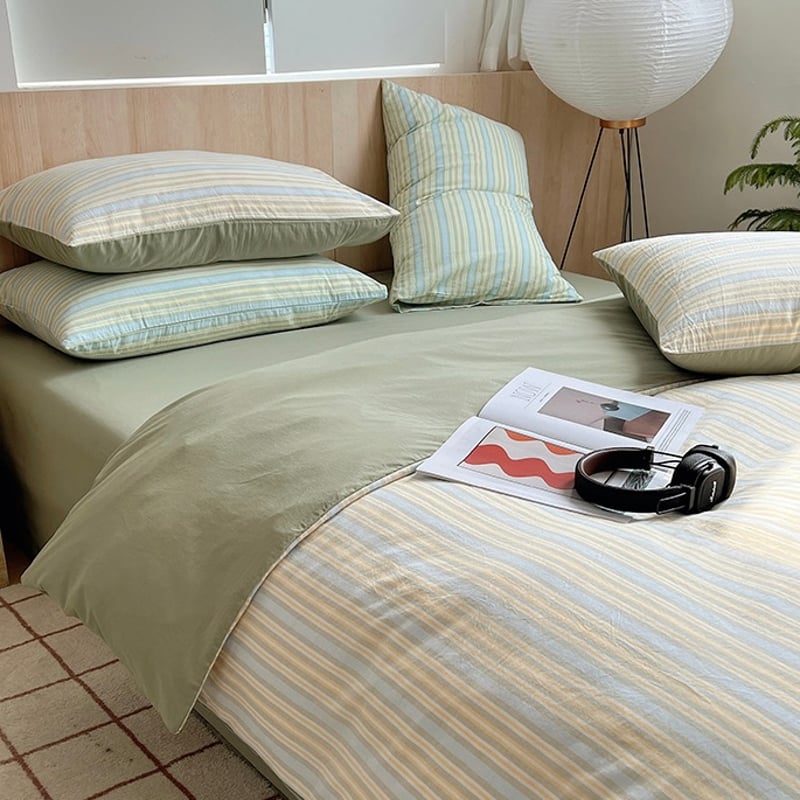 カラー マルチストライプ コットン 布団カバーセット 全3色 ベッド