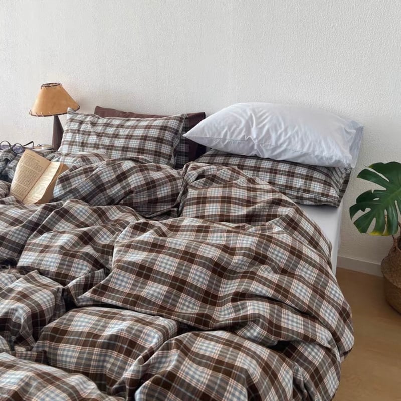 ブルー シーツ チェック柄 コットン 布団カバーセット 全3種 オール