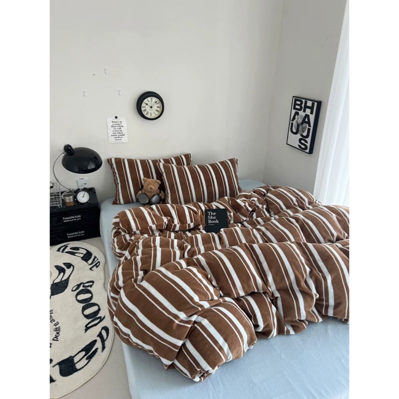 ブラウン ブルー マルチ ストライプ 冬用 布団カバーセット 全3種 | 70PARK