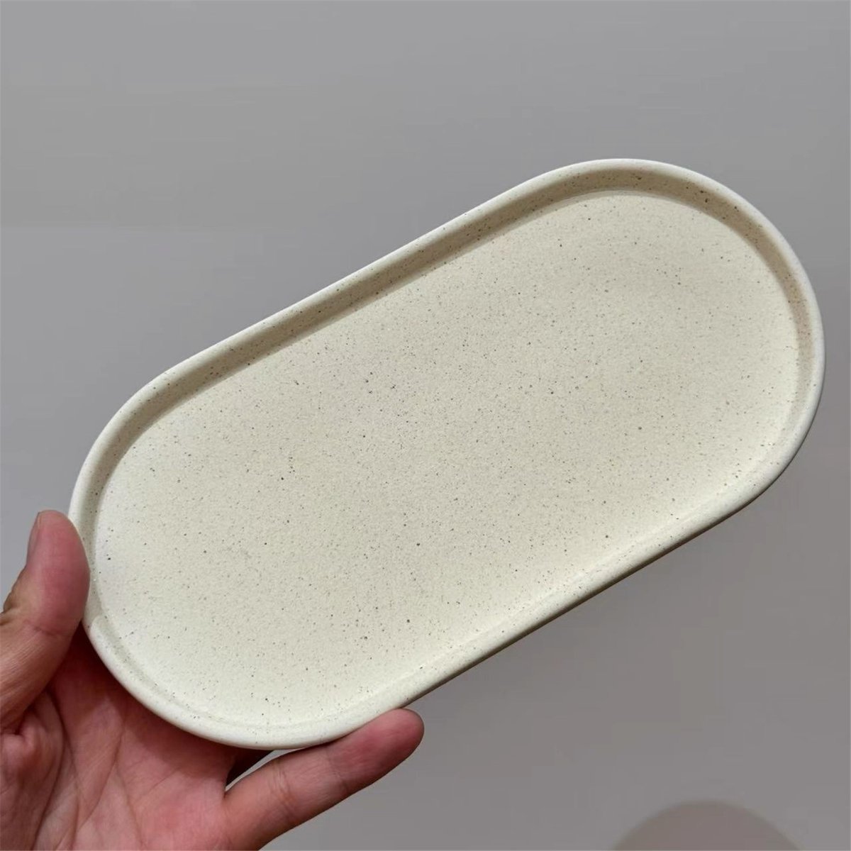 即納】#ナチュラル セラミック オーバル型 アクセサリー トレイ 小物