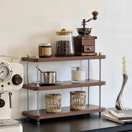 #ウッド シルバー 三段 収納 ディスプレイ ラック 香水収納