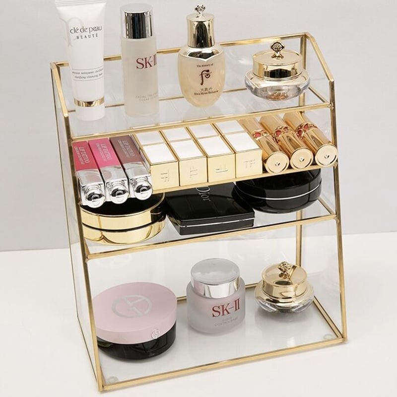 ゴールド フレーム クリア 縦型 コスメ 収納 ラック 全2種 | 70PARK