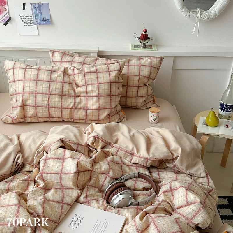 オレンジ ミックス チェック柄 布団カバーセット 全2サイズ オール