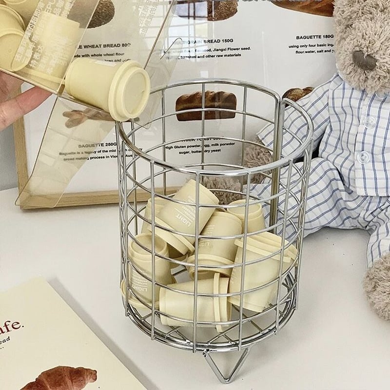 印籠 カバー付き 根付 薬入れ 小物入れ 脚付き ワイヤー 収納 バスケット シルバー カゴ 小物入れ | 70PARK