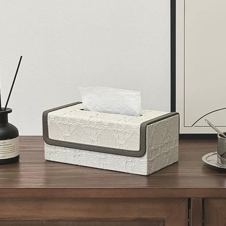 #フェイクレザー パイピング モダン ティッシュケース 全2色