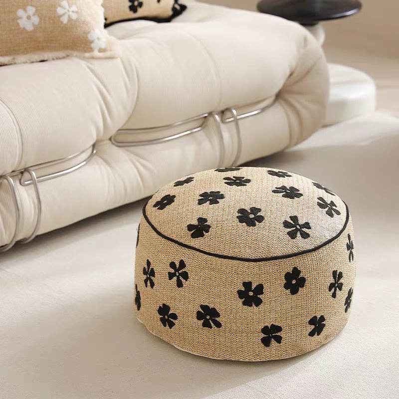 ストロー素材 フラワー ビーズ クッション プフ 全2色 椅子 | 70PARK