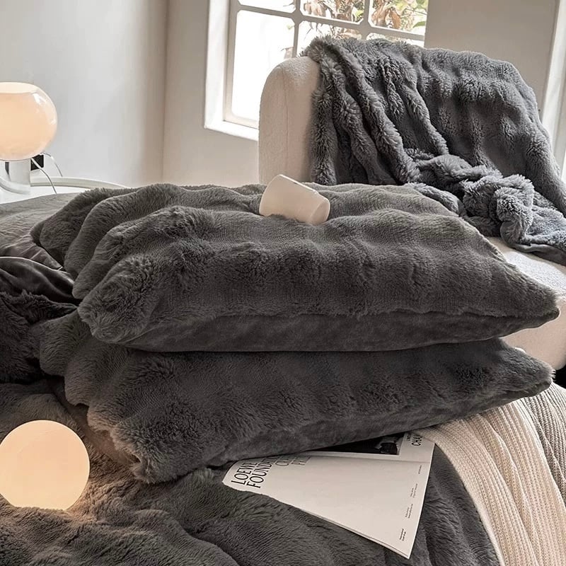 ダークグレー もこもこ ふわとろ 布団カバーセット 全2サイズ ベッド