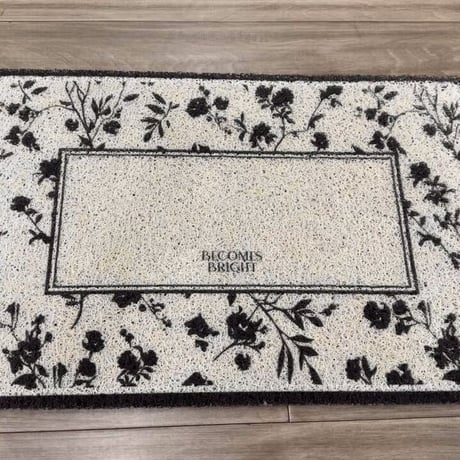 #ブラック フラワー柄 玄関 マット 50×80 泥落としマット