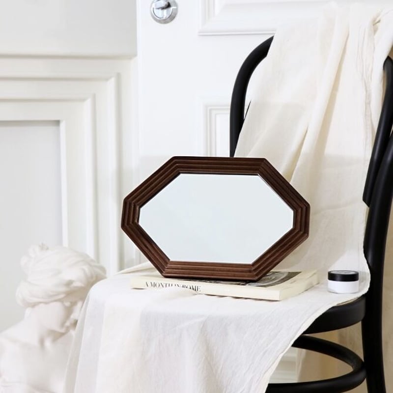 英国アンティーク木製カッティングミラー/壁掛け鏡オクタゴン八角形(87