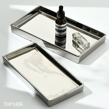 【即納】#メタリック シルバー セラミック 長方形 トレイ 全2サイズ