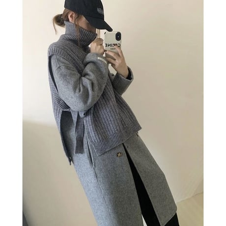 【即納】#ハーフジップ リブ ニット ベスト 全5色 ハイネック