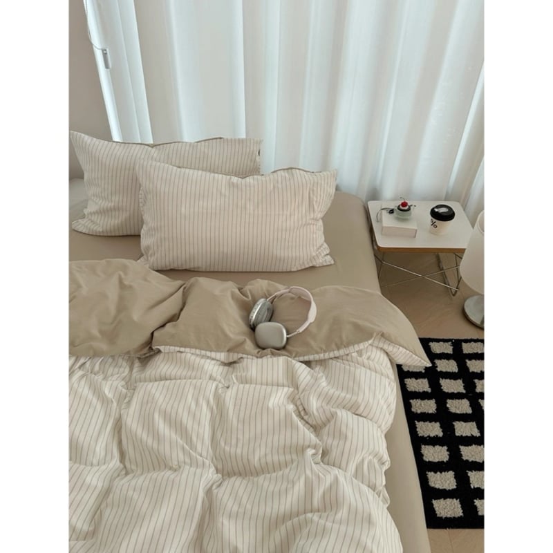ベージュ系 ピンストライプ柄 布団カバーセット 全2色 ベッドカバー