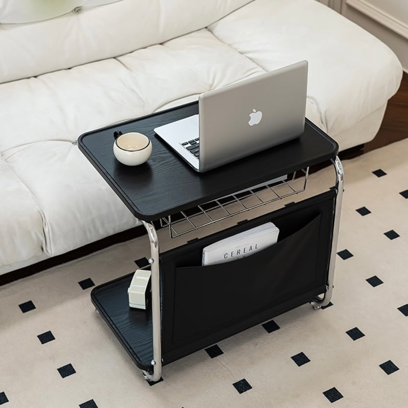 キャスター付き コの字 ポケット 収納 二段 サイドテーブル 全2色