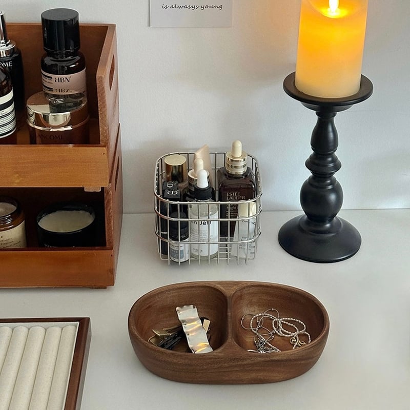 アカシア ウッド ダブル 仕切り アクセサリー トレイ 全2色 小物置き