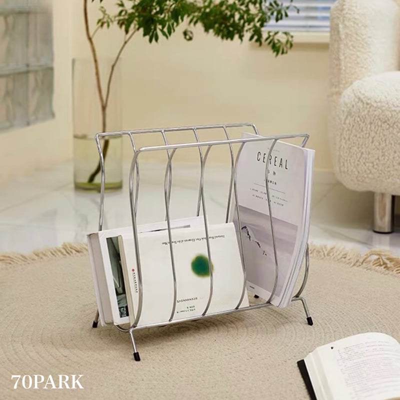 アイアン 脚付き ワイヤー ウェーブ マガジンラック 収納 シルバー