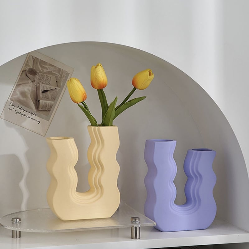 即納】#うねうね ウエーブ U字型 セラミック フラワーベース 花瓶 全3