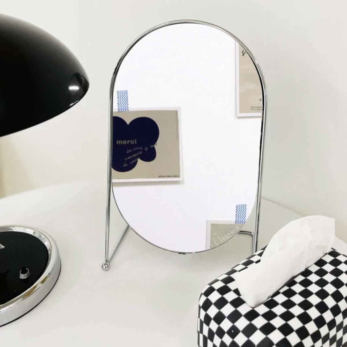 即納】#オーバル型 卓上 ドレッサー ミラー シルバー 鏡 | 70PARK