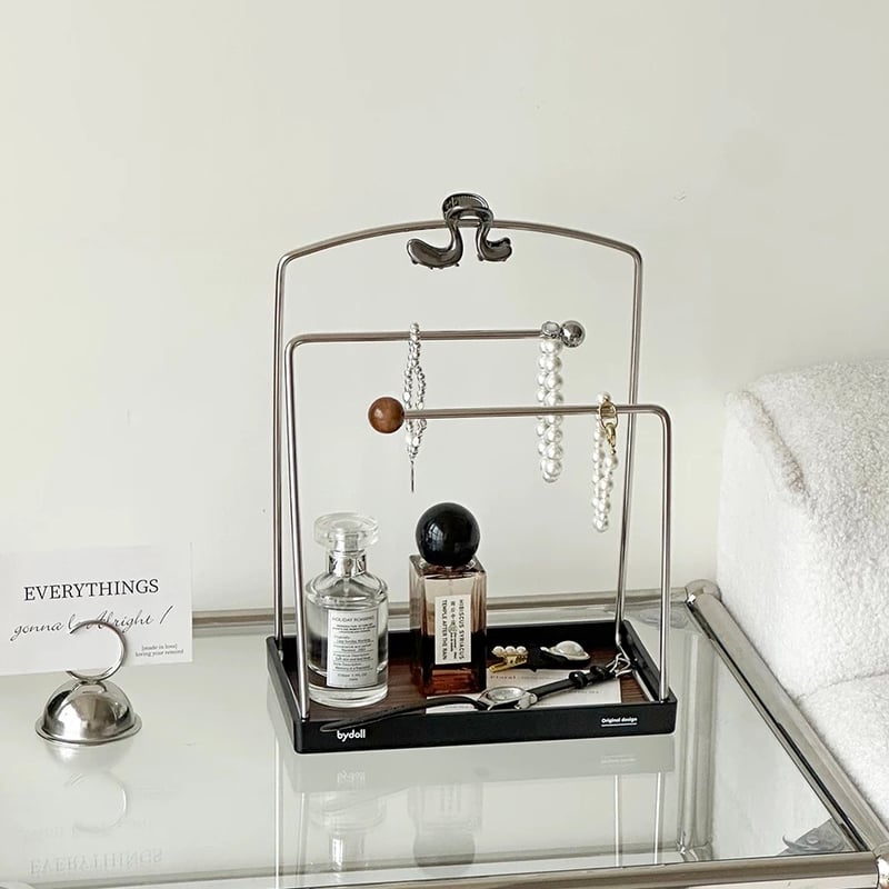 ステンレス アクセサリー スタンド付き 木目調 トレイ 収納 小物置き