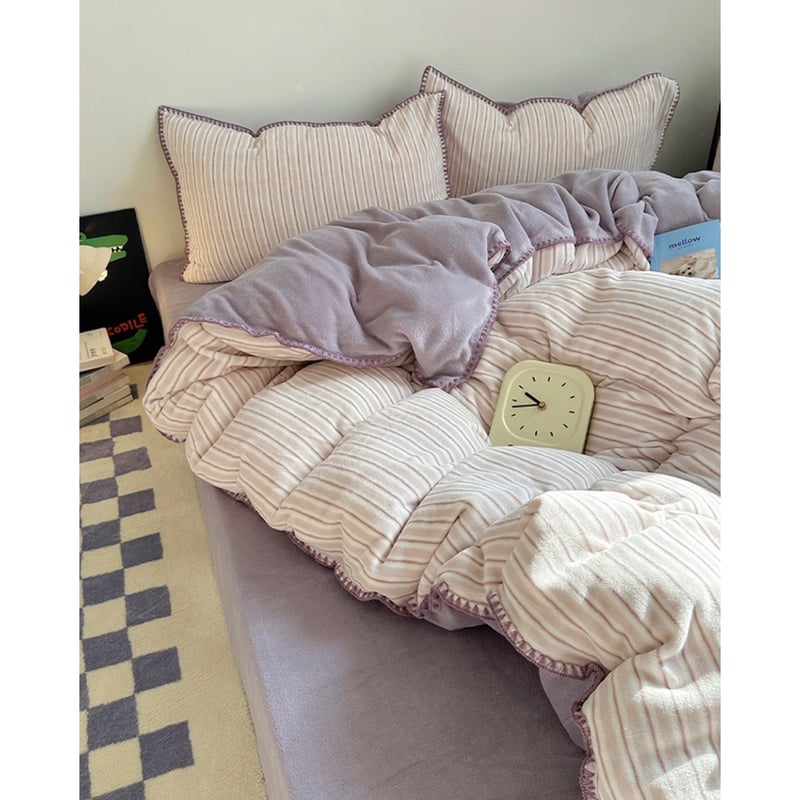 ストライプ ステッチ ベルベット調 冬用 布団カバーセット 全2色 | 70PARK