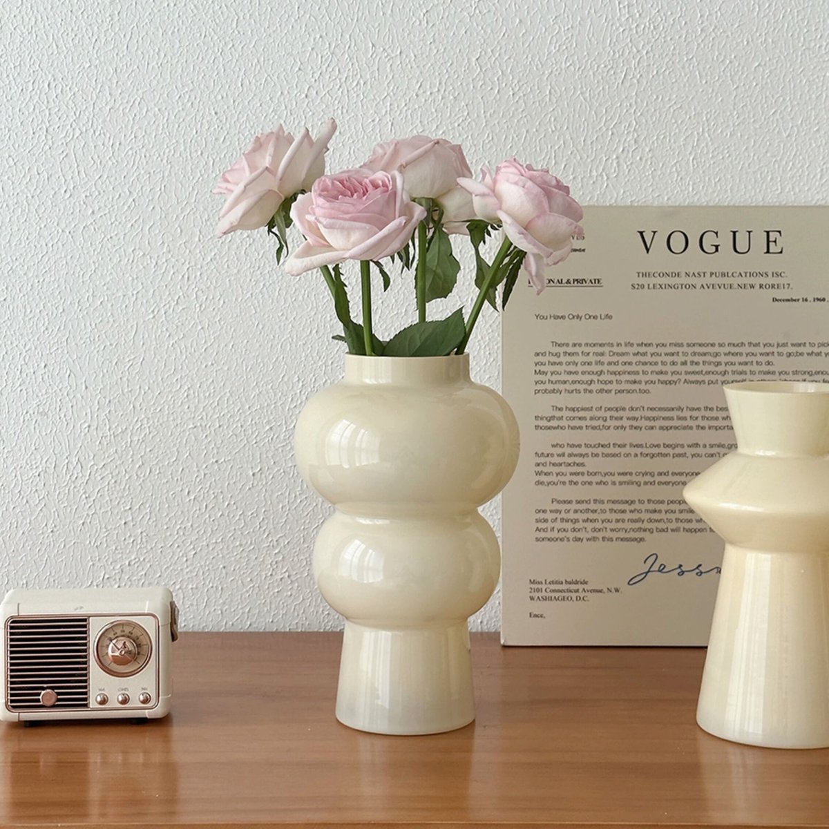 【希少】  ルージュフランベ 花瓶 ミルクカラー ガラス フラワーベース 全2種 花瓶 | 70PARK